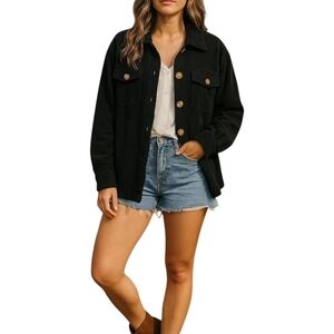 Women’s Black Corduroy Shacket Jacket Sz M Relaxed Fit Western Coastal Cowgirl